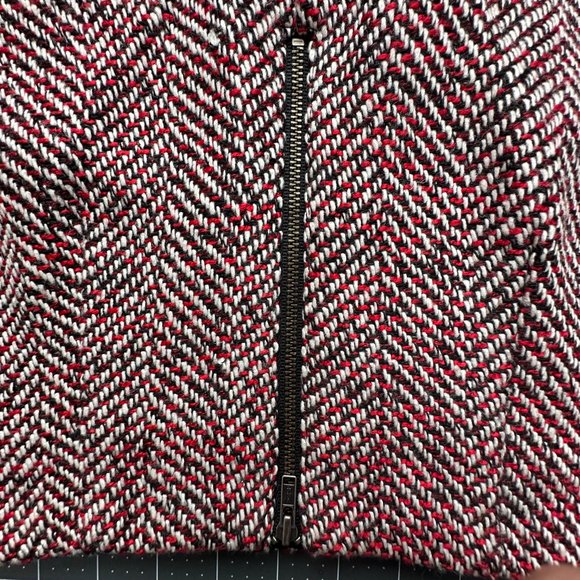 ANN TAYLOR LOFT black Gray Red Wool Blend Herringbone Tweed A-line Mini Skirt 6 - Picture 4 of 5